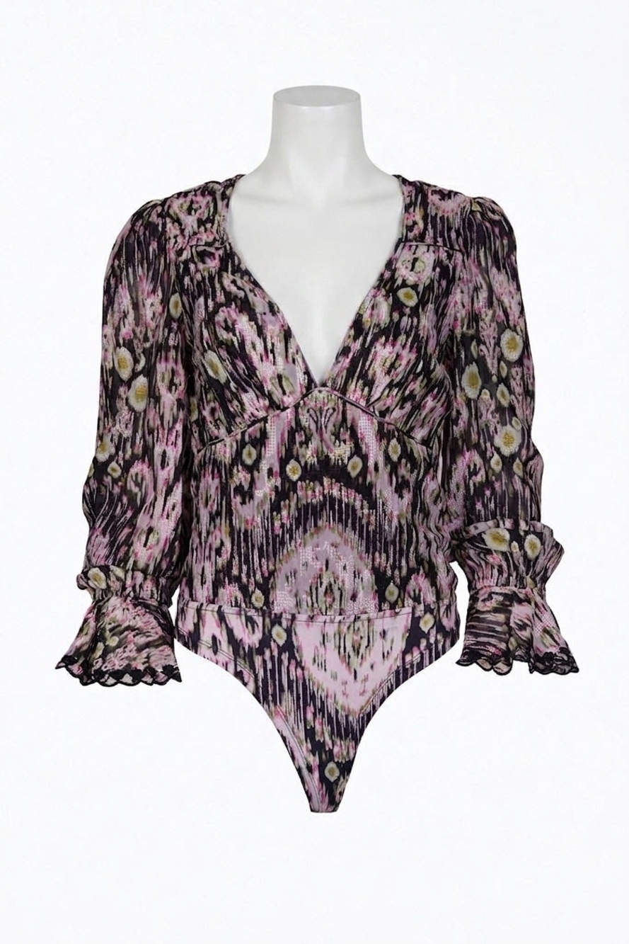 NEW HEMANT & NANDITA kari printed georgette bodysuit in black